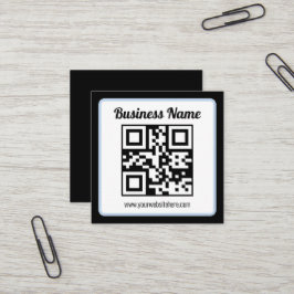 QR-code en tekst met een lichtblauwe rand kunnen w Vierkante Visitekaartje