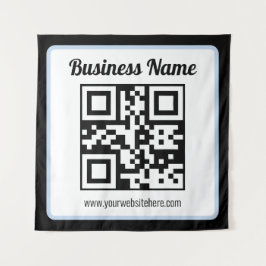 QR-code en tekst met een lichtblauwe rand kunnen w Wandkleed