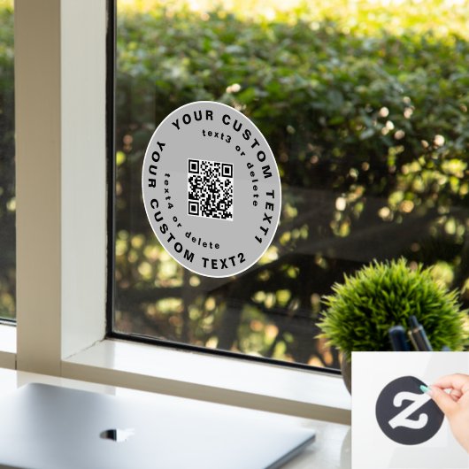 QR-code en tekst op Cirkel Eenvoudig bedrijf W Raamsticker (Kantoor)