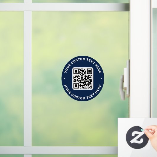 QR-code en tekstboven- en onderste donkerblauwe ci Raamsticker (Huis)
