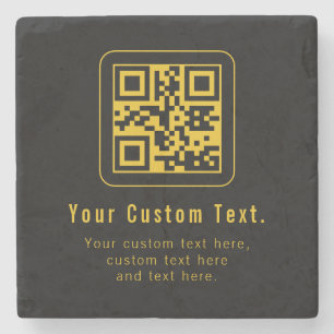 QR-code en tekstsjabloon bewerkbaar   Zwart & Goud Stenen Onderzetter