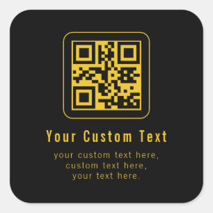 QR-code en tekstsjabloon bewerkbaar Zwart & Goud Vierkante Sticker