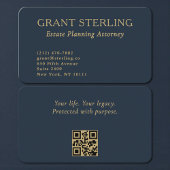 QR Code Estate Planning Attorney Navy Blue Gold Visitekaartje
