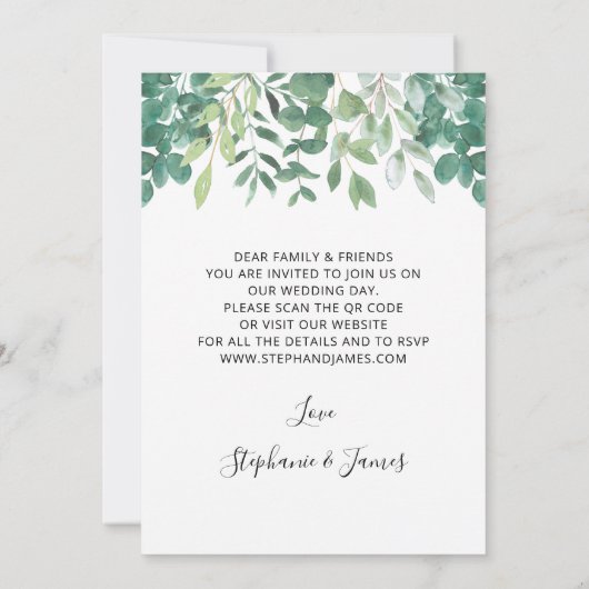 QR Code Eucalyptus Faire-part de mariage de verdur (Dos)