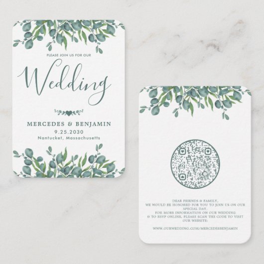 QR Code Eucalyptus Faire-part de mariage de verdur (Devant / Derrière)