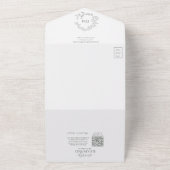 QR Code Eucalyptus Green Leafy Crest Monogram All In One Uitnodiging (Buitenkant)