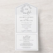 QR Code Eucalyptus Green Leafy Crest Monogram All In One Uitnodiging (Binnen)