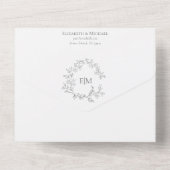 QR Code Eucalyptus Green Leafy Crest Monogram All In One Uitnodiging (Achterkant)