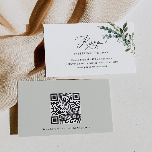 QR Code Eucalyptus Greenery Wedding Cartes RSVP