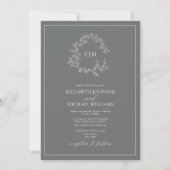 QR Code Eucalyptus Leafy Crest Monogram Weddenscha Kaart (Voorkant)