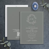 QR Code Eucalyptus Leafy Crest Monogram Weddenscha Kaart