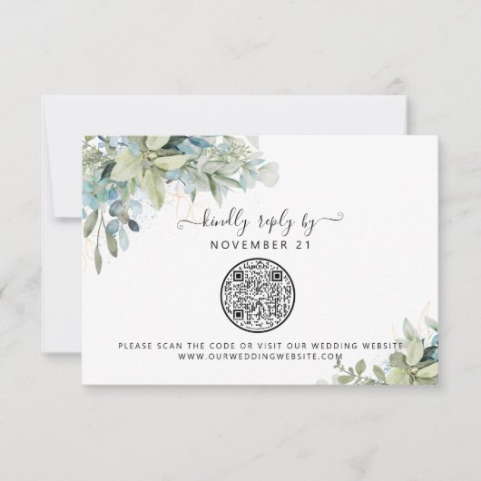 QR Code Eucalyptus Mariage vert RSVP (Devant)