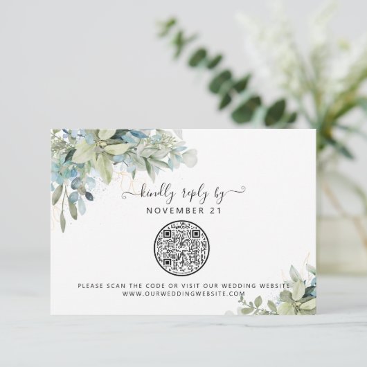 QR Code Eucalyptus Mariage vert RSVP (Debout devant)