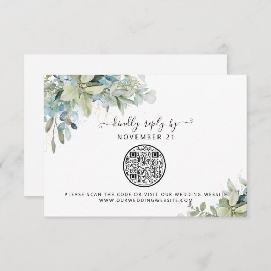 QR Code Eucalyptus Mariage vert RSVP (Devant / Derrière)