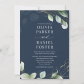 QR Code Eucalyptus Navy Blue Photo Wedding Kaart (Voorkant)