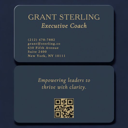 QR Code Executive Coach Navy Blue Gold  Visitekaartje