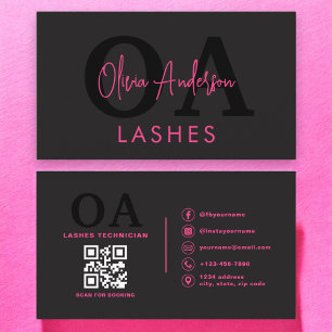 QR Code Eye Lashes Technician Hot Pink Black Visitekaartje