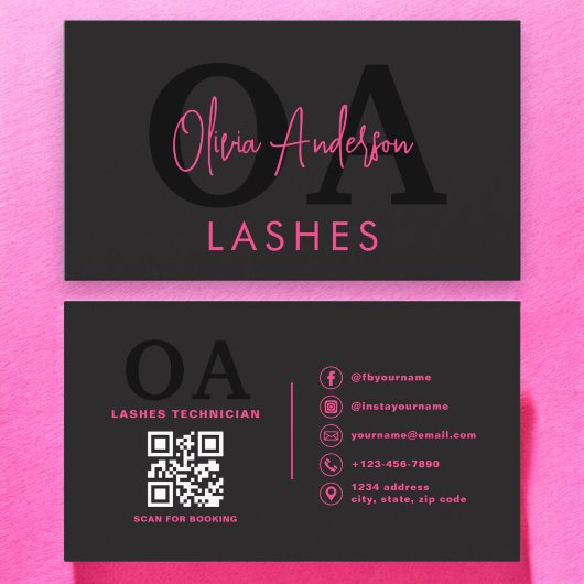 QR Code Eye Lashes Technician Hot Pink Black Visitekaartje