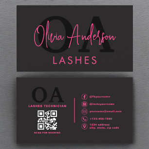 QR Code Eye Lashes Technician Hot Pink Black Visitekaartje