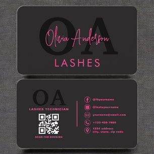 QR Code Eye Lashes Technician Hot Pink Black Visitekaartje