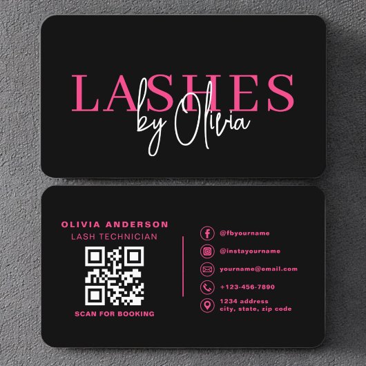 QR Code Eye Lashes Technician Hot Pink Black Visitekaartje