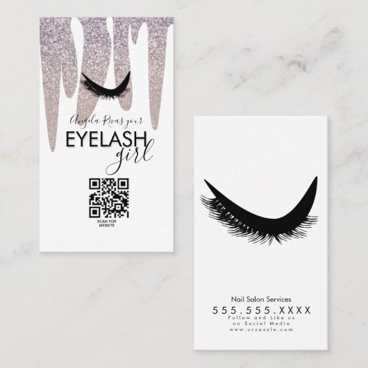 QR CODE Eyelash Girly Pink Glitter Driving Visitekaartje (Voorkant / Achterkant)