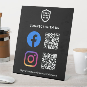 QR-code Facebook en Instagram Zwart eenvoudig Reclamebord Met Voetstuk
