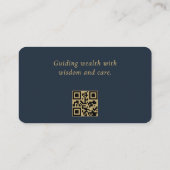 QR Code Financial Advisor Minimal Navy Blue Gold  Visitekaartje (Achterkant)