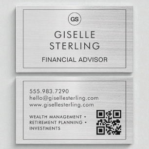 QR Code Financieel Adviseur Geborsteld Zilver Mono Visitekaartje