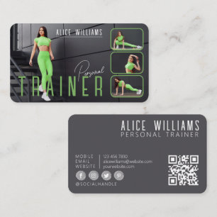 QR Code Fitness Groen Grijs Personal Trainer Foto Visitekaartje