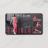 QR Code Fitness Roze & Grijs Personal Trainer Foto Visitekaartje (Voorkant)