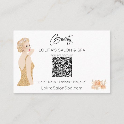 *~* QR code Floral Beauty Salon Spa Woman Glam AP5 Visitekaartje (Voorkant)