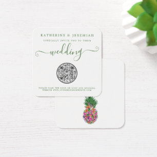 QR Code Floral Pineapple Weddenschap Vierkante Visitekaartjes