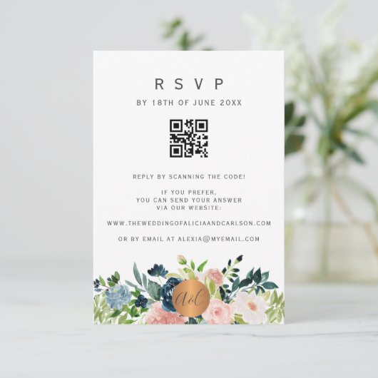 QR CODE florale elegant bruiloft uitnodiging RSVP (Staand voorkant)