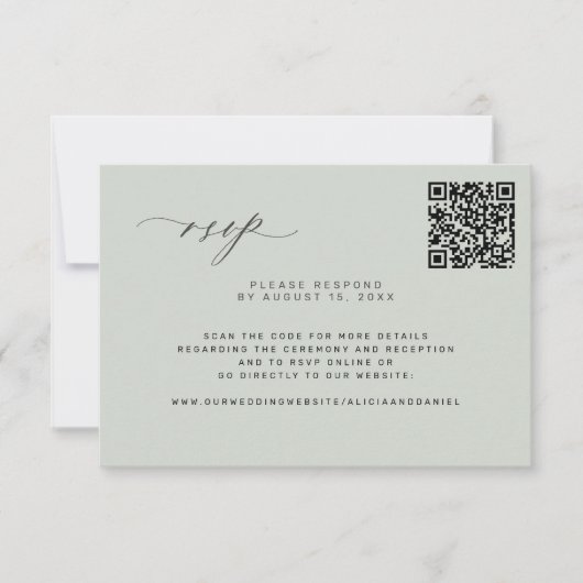 QR code forêt sauge vert mariage RSVP Card (Devant)