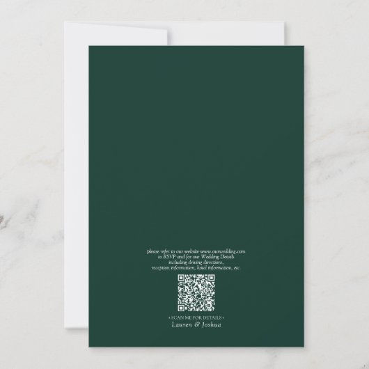 QR Code Formele Emerald Green Leafy Crest Monogram Kaart (Achterkant)