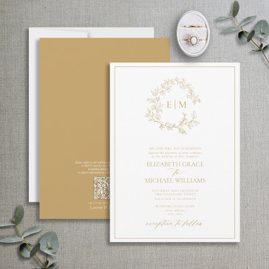 QR-code Formele goudlakrustmonogram Kaart