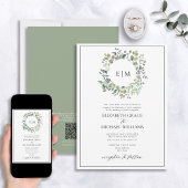 QR-code Formele Sage Groene Eucalyptusmonogram Kaart