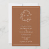 QR Code Formele terracotta Leafy Crest Monogram Kaart (Voorkant)