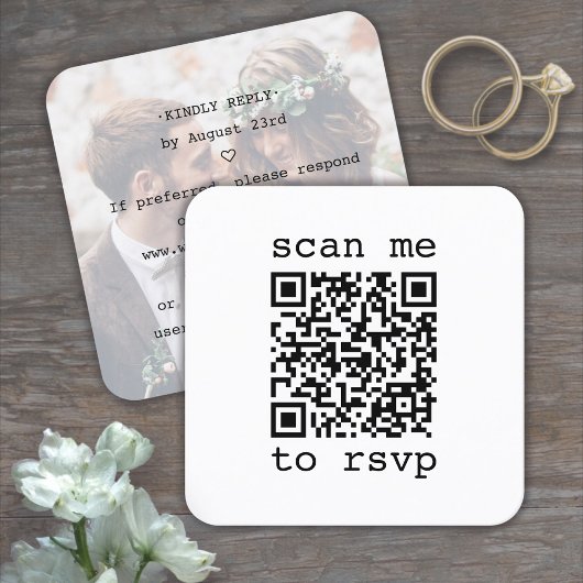 QR Code & Foto Bruiloft RSVP Typewriter Typografie Informatiekaartje