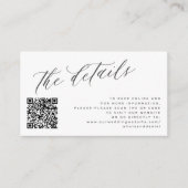 QR code foto elegant script trouwdetails wit Informatiekaartje (Voorkant)