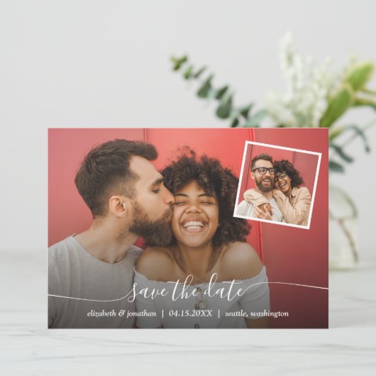QR Code Foto legant script modern Save The Date (Staand voorkant)