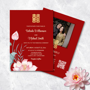QR-code Foto Lotos Chinese Huwelijk Kaart