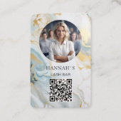 QR-code, foto, marmer, blauw-goud, salon Visitekaartje (Voorkant)