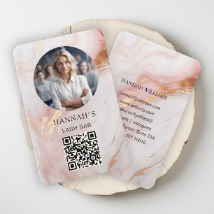 QR-code, Foto, Marmer, Roze-Rosegold, Salon Visitekaartje