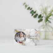 QR-code, foto, marmer, witgoud, salon Visitekaartje (Staand voorkant)