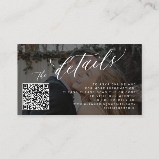 QR code foto modern script bruiloft rsvp details Informatiekaartje (Voorkant)