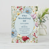 QR Code Foto Whimsical Wildflower Meadow Bruiloft Kaart (Staand voorkant)