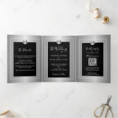 QR CODE foto zwart zilver alles in één bruiloft Drieluik Aankondiging (Binnen)