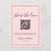 QR Code Gast Foto Sharing Blush Roze Bruiloft Informatiekaartje (Voorkant)